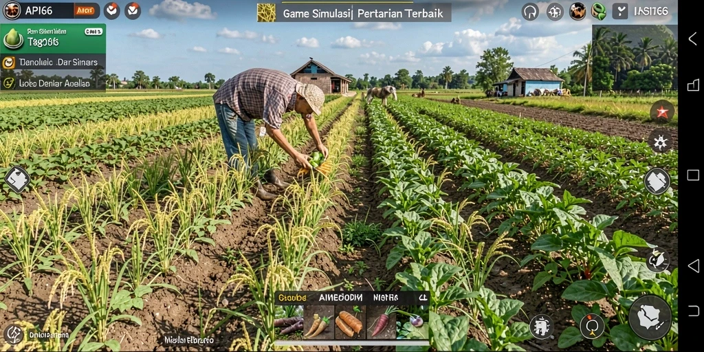 Screenshot gameplay menunjukkan aktivitas pertanian yang menyenangkan dan interaktif.