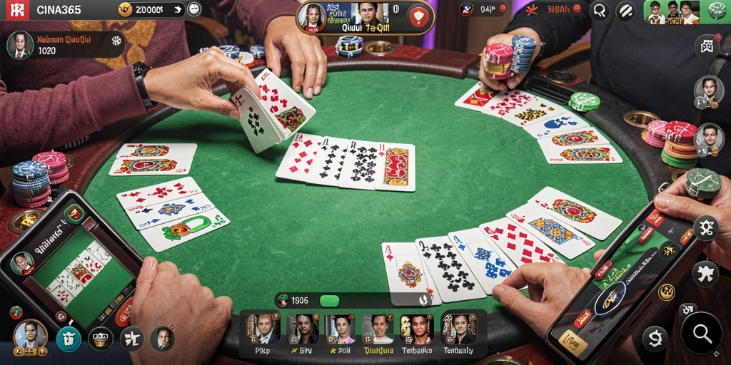 Screenshot gameplay CINA365 menampilkan suasana seru QiuQiu.