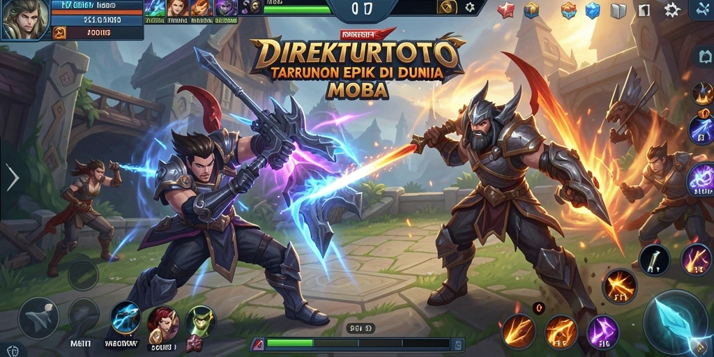 Screenshot utama menampilkan aksi seru di arena MOBA DIREKTURTOTO.