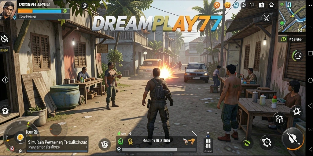 Screenshot gameplay <strong>DREAMPLAY77</strong> yang menunjukkan interaksi karakter dengan lingkungan.