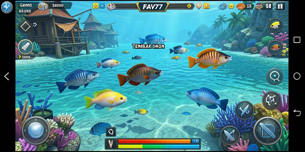 Screenshot FAV77 menampilkan aksi menangkap ikan yang seru.