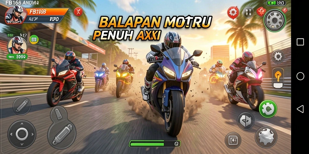 Screenshot utama FB168 menampilkan momen balapan motor yang mendebarkan.