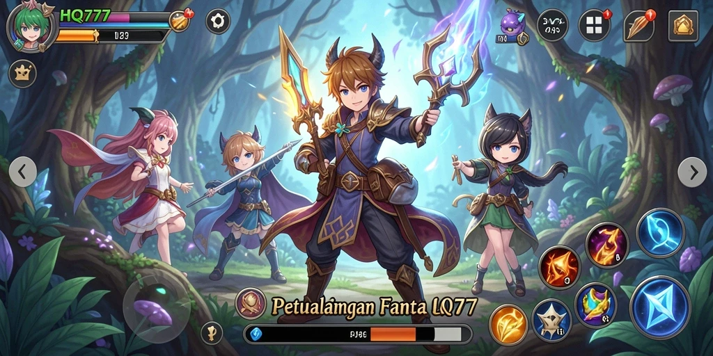 Gameplay HQ777 yang menampilkan karakter dan petualangan Anime.