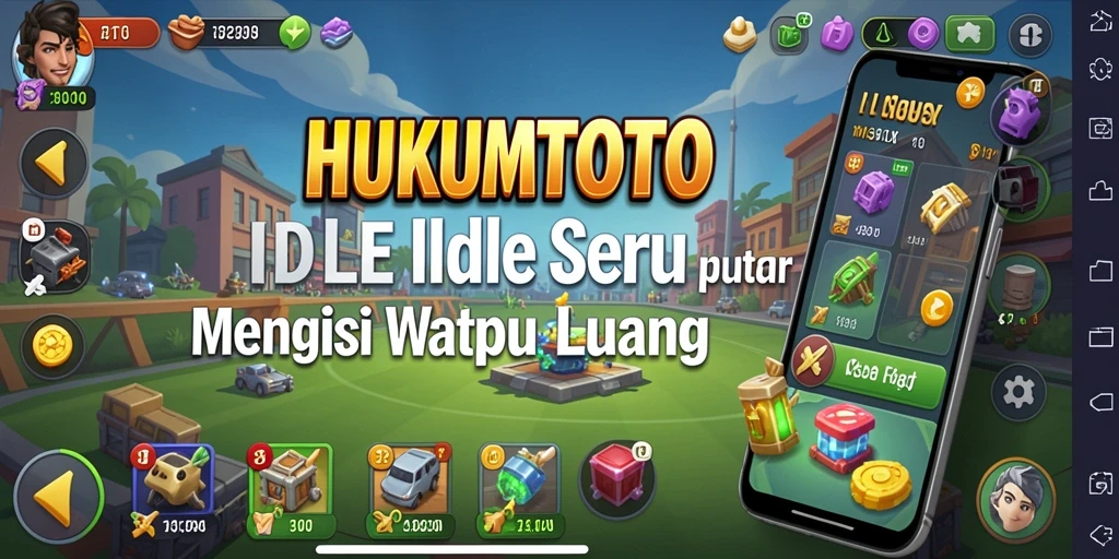 Tampilan gameplay HUKUMTOTO dengan karakter yang aktif mengumpulkan sumber daya.