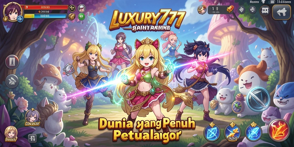 Screenshot gameplay LUXURY777 menampilkan aksi karakter anime yang dinamis.