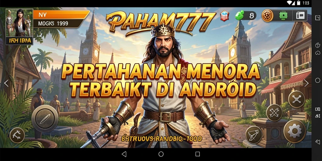 Screenshot gameplay PAHAM777 menampilkan pertahanan menara yang strategis.