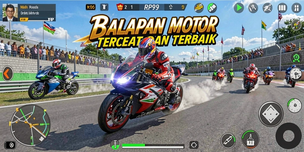 Gameplay RP99 menunjukkan aksi balapan motor yang mendebarkan.