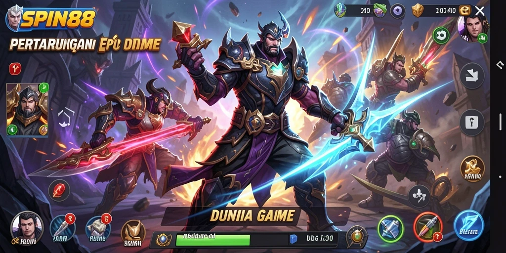 Tangkapan layar gameplay SPIN88 menunjukkan pertarungan seru dan karakter yang kuat.