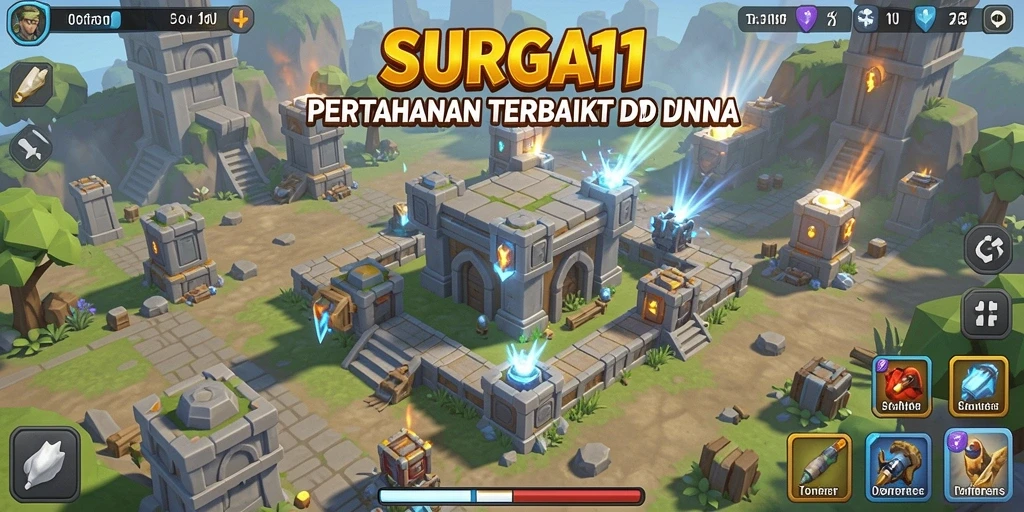 Tampilan menarik dari gameplay Tower Defense di SURGA11.