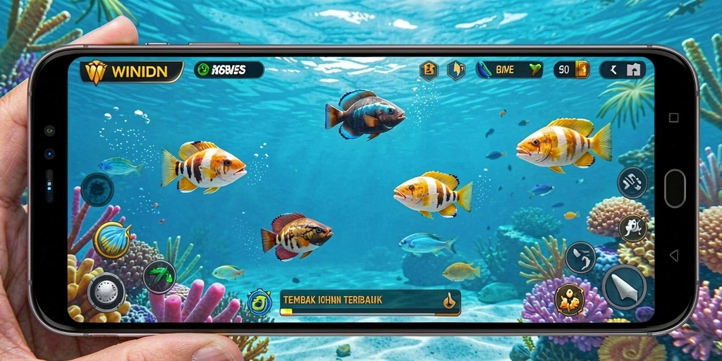 Tampilan gameplay seru dalam WINIDN dengan aksi tembak ikan yang mengasyikkan.