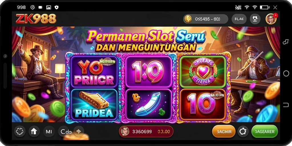 Tampilan gameplay seru dari ZK988 yang penuh warna dan fitur menarik.